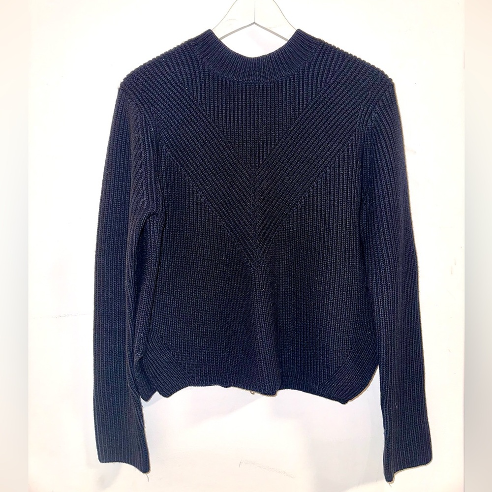 Sandro Navy Blue Sweater with Zip Detail. Perfect for the cool summer nights!